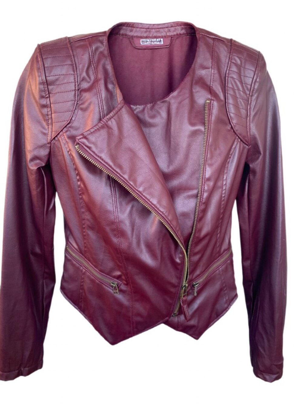 Forever 21 Women's Faux Leather Moto Jacket Burgundy Small S Zip Pockets